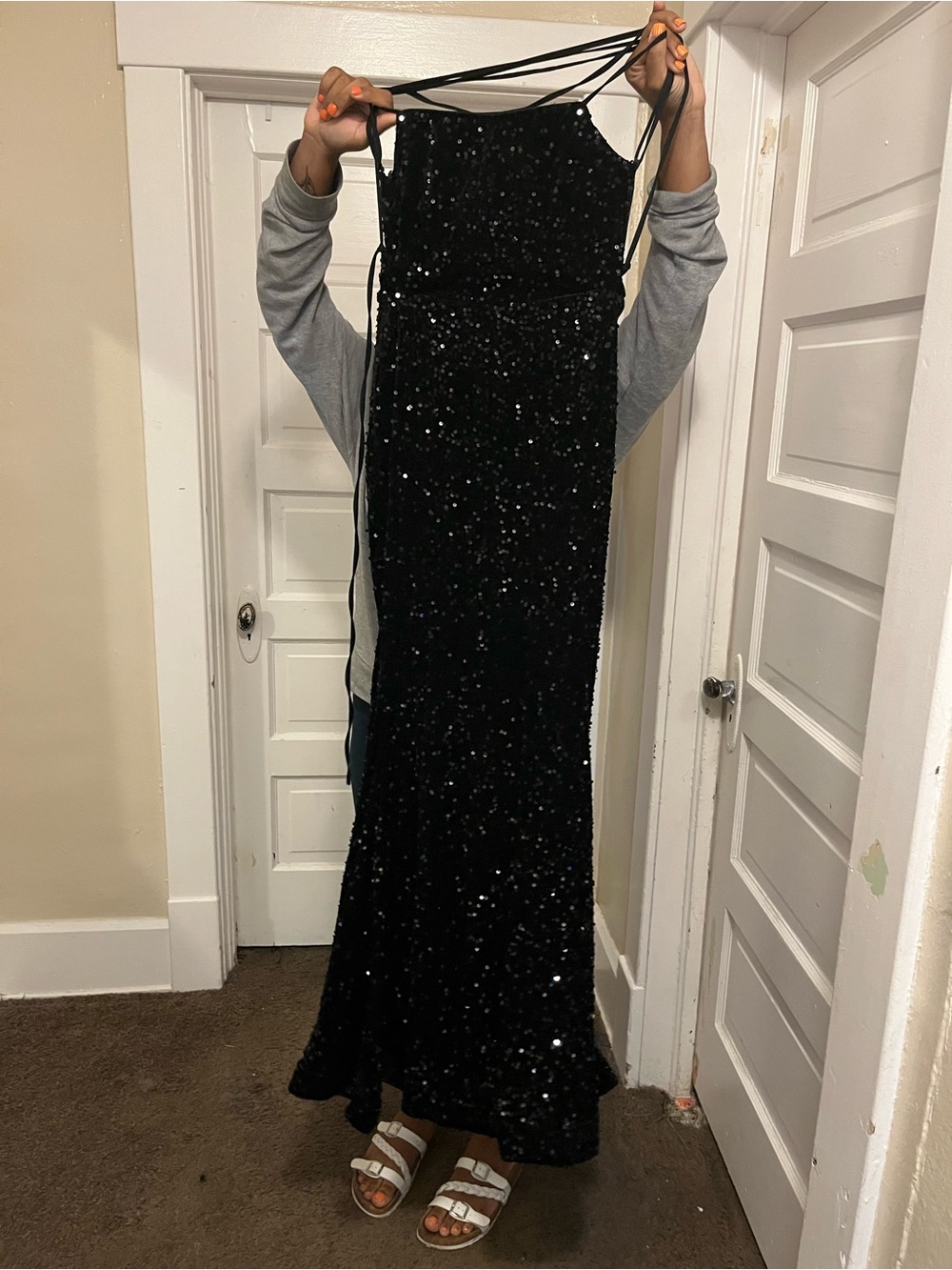 Black Sequin Strappy Maxi Dress
